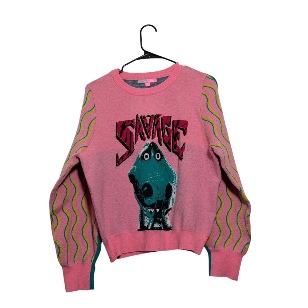 Disney x Color Mikibana Savage Rex Graphic Pink Wavy Sleeve Sweater‎ Size XL